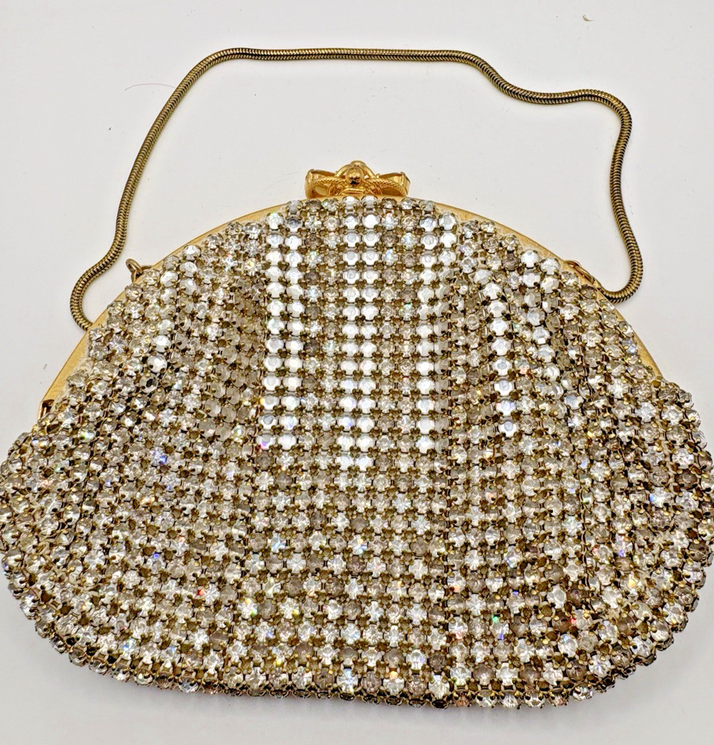 Vintage 50s Walborg Crystal Rhinestone Evening Bag West German I Magnin Bow Lock